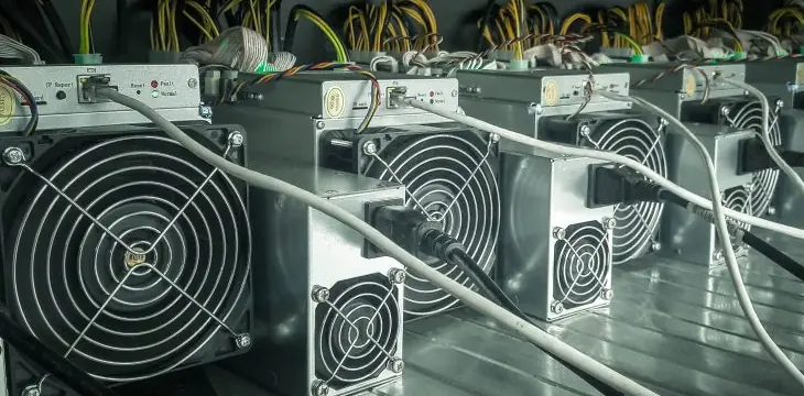 Close-up of ASIC mining hardware in a technical environment